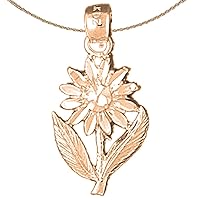 Flower Necklace | 14K Rose Gold Daisy Flower Pendant with 18