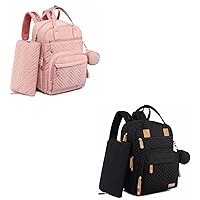 iniuniu Diaper Bag Backpack, Large Unisex Baby Bags for Boys Girls, Waterproof Travel Back Pack with Diaper Pouch, Washable Changing Pad, Pacifier Case and Stroller Straps (Black and Pink)
