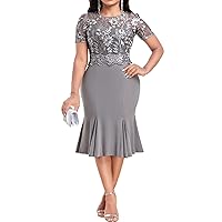 YiZYiF Women's Elegant Midi Mermaid Bodycon Dress Ruffle Formal Cocktail Wedding Guest Dresses