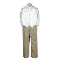 4pc Baby Toddler Boy Kid Formal Suit Khaki Pants Shirt Vest Necktie Set SM-4T