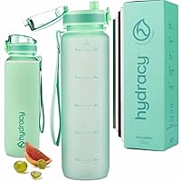 Hydracy Water Bottle with Time Marker -Large BPA Free Water Bottle & No Sweat Sleeve -Leak Proof Gym Bottle with Fruit Infuser Strainer & Times to Drink -Ideal Gift for Fitness Sports & Outdoors