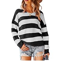 Women's Striped sweater Keep warm in autumn and winter Long Sleeve Casual Pullover Loose Jumper Sweaters