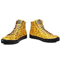 Modello Khalido - Handmade Italian Mens Color Yellow Fashion Sneakers Casual Shoes - Cowhide Smooth Leather - Lace-Up