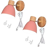 Adjustable Wall Sconces with Plug-in Dimmer Timer Cord E26 Socket Dimmable Bedside Reading Light Al Pink Shade Macaron Industrial Wall lamp Fixture for Rent Exhibition No Drilling 2 PC