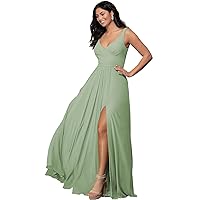 MAGGCIF Women's V Neck Chiffon Bridesmaid Dresses for Women with Slit A Line Long Formal Evening Gown