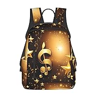 Gold Musical Note With Fallen Shiny Star Print Large-Capacity Backpack, Simple And Lightweight Casual Backpack, Travel Backpacks