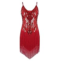 ACSUSS Women's V Neck 1920s Sequin Tassel Fringe Cocktail Charleston Flapper Dance Dress