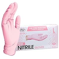 ForPro Professional Collection Disposable Nitrile Gloves, Chemical Resistant, Powder-Free, Latex-Free, Non-Sterile, Food Safe, 4 Mil, Pink, Large, 100-Count