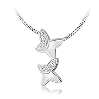 Tuscany Silver Women's Sterling Silver Cubic Zirconia 2 Butterflys Pendant on Adjustable Curb Chain Necklace of 41cm/16