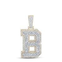 The Diamond Deal 10kt Two-tone Gold Mens Baguette Diamond B Letter Charm Pendant 2-1/4 Cttw