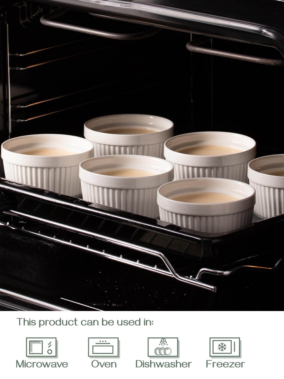 DOWAN Ramekins 8 oz Oven Safe with Lids, Creme brulee Ramekins Bowls with Covers, Porcelain White Ramekins Souffle Dishes for Baking, Stackable, Set of 6
