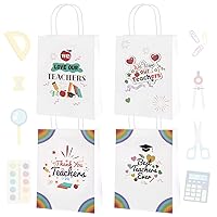 HOWAF Thank You Teachers Party Favors Gift Bags, 12pcs Teachers Appreciation Treat Paper Bags for Teachers Party Supplies, Best Teachers Ever Tote Bags Present Bags, Size 6.2 x 3.14 x 8.2 Inches