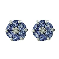 Stylish Tanzanite Natural Gemstone Triangle Shape Stud Wedding Earrings 10K, 14K, 18K White Gold Jewelry