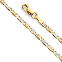 The World Jewelry Center 14k Real Tri Color Gold Solid 2.5mm Chain Necklace with Lobster Claw Clasp