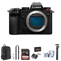 Panasonic Lumix DC-S5 Mirrorless Camera Bundle with 64GB SD Card, Card Case, Backpack, Shoulder Strap, Octopus Tripod, Extra Battery, Cleaning Kit