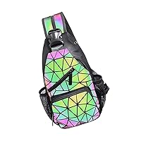 PYFK Geometric Backpack Luminous Holographic Purse Color Changes Flash Reflective Bag For Cycling Fashion Sling Bag for Women(Prism)