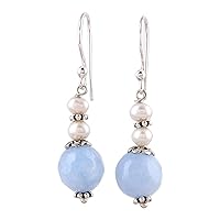 NOVICA handmade .925 Sterling Silver Aventurine Cultured Freshwater Pearl Dangle Earrings Blue India Niagara Gemstone [1.6 in L x 0.3 in W x 0.3 in D] 'Glorious Day'