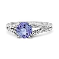 Felicity Design 925 Sterling Silver 0.50 Ctw Tanzanite Gemstone Solitaire Accents Ring