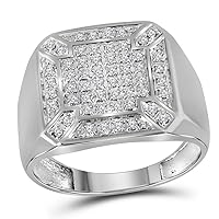 The Diamond Deal 10kt White Gold Mens Round Diamond Square Cluster Ring 1/3 Cttw