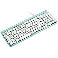 ANSWK Typewriter Keyboard USB Wired - Quiet Floating Round Keys, Spill Resistant Design, Compact Full Size Membrane for Laptop Desktop PC Windows/Mac, White and Cyan