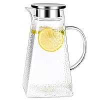 Qiangcui 1.5l 53oz Glass Pitcher with Stainless Steel lid and Filter, Covered Gallon iced Tea Pitcher lidded Water jug for Milk, Red Wine, Cold Water, Fruit Juice, Hot Coffee, Ice Drinks,B (Color : S