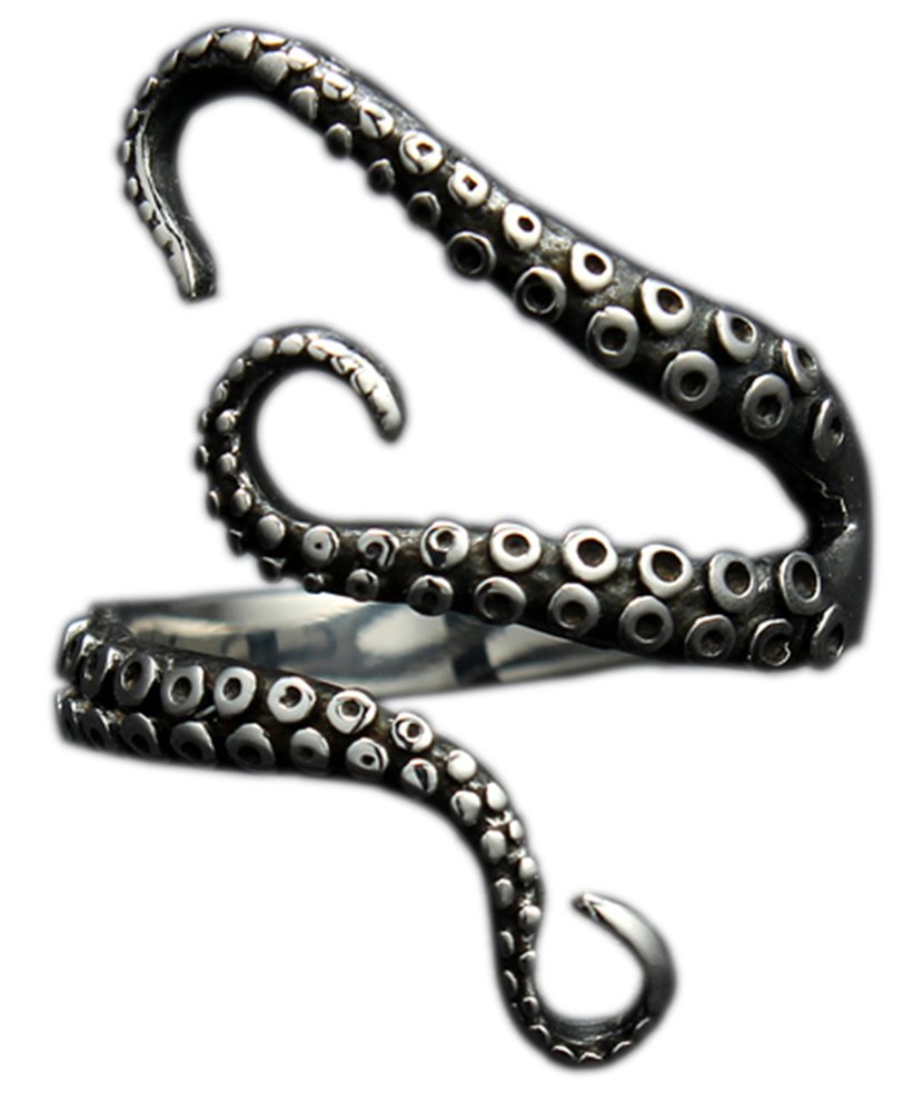 316L Stainless Steel Pirate Octopus Ring Tentacles Black S-shaped One Size Opening Ring