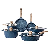 Kitchen Induction Cookware Sets - 13 Piece Nonstick Cast Aluminum Pots and Pans with Handles, Glass Lids