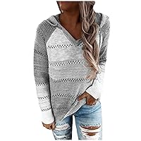 Womens Spring Fashion Hoodies For Women Color Block Pullover Long Sleeve V Neck Shirts Casual Tops Trending Now 2024