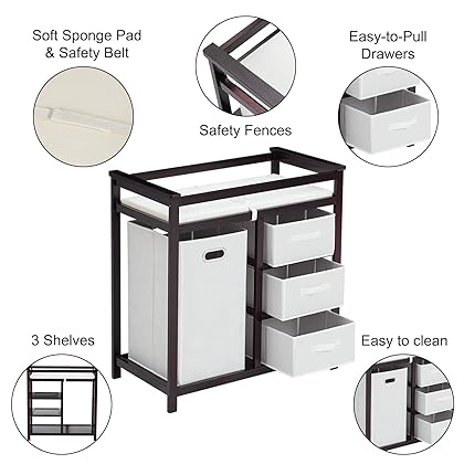 KINBOR BABY Changing Table Infant Diaper Station Nursery Organizer with Hamper and 3 Baskets