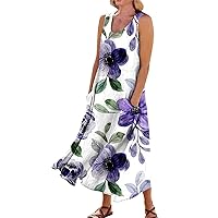 2024 Summer Plus Size Dress for Women Casual Fashion Solid Colour Printed Sleeveless Round Neck Pocket Dress