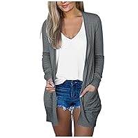 Women's Casual Open Front Cardigan Long Sweaters Plus Size Solid Color Long Sleeve Sweaters Outwear Coat with Pockets
