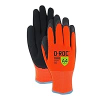 MAGID Waterproof Thermal Enhanced Grip Work Gloves, 1 PR, Level A4 Cut Resistant, Sandy Nitrile Coated (Nitrix), Size 8/M, High Visibility 15-Gauge Hyperon Shell (HV550W),Orange/Black