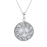 Bling Jewelry Personalize Ancient Spiritual Unisex Viking Round Medallion Celtic Triquetra Spiral Trinity Knot Triskele Pendant Necklace For Women Oxidized .925 Sterling Silver Custom Engraved