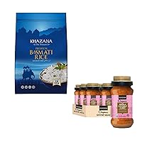 Khazana Authentic Basmati Rice - 2lb Premium Basmati Rice and 6 x 12.7 oz Jar Kerala Coconut Curry Indian Sauce - Non GMO, Gluten-Free, Kosher & Cholesterol-Free