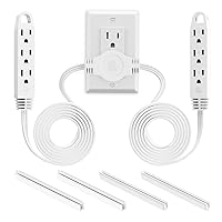 K KASONIC 3 Prong 12 Feet Twin Extension Cord Power Strip, 6 Feet on Each Side, Flat Head Outlet Plug, 6 Outlets, Double Extension Cord Splitter for Indoor Use, ETL Listed, White