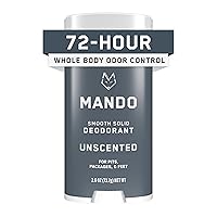 Mando Whole Body Deodorant For Men - Smooth Solid Stick - 72 Hour Odor Control - Aluminum Free, Baking Soda Free, Skin Safe - 2.6 Ounce (Unscented)