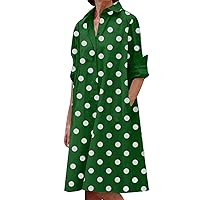 Shirt Dresses for Women Button Down Dress Long Sleeve Casual Collared Midi Dress with Pockets