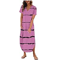 Womens Vneck Dresses Beach Dresses for Women Short Sleeve Loose Fit Hawaiian Maxi Long Summer Fall Dresses 2024