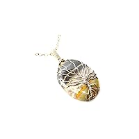 Bumble Bee Jasper Necklace, Handmade Pendant, Silver Plated Wire Wrapped Jewelry, Tree of Life Necklace DR-1316, 50x22 mm, Gemstone, bumble bee jasper