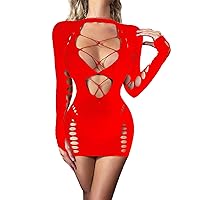 Womens High Stretch Cutout Fishnet Bodycon Dress Butt-Flaunting Mini Dress Chemise Lingerie