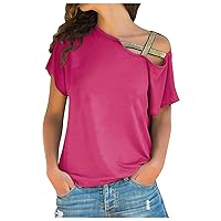 Womens Sexy Summer Tops Slant Shoulder Shirts Casual Loose Tunic Solid Trendy Going Out Tee Top Classy Blouses