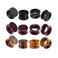 12pcs Vintage Natural Brown Black Wood Organic Ear Tunnel Plugs Stretcher Gauges for Men and Women Hollow Solid Wooden Gauges For Ear