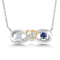 0.56 Ct Sky Blue Aquamarine Blue Created Sapphire 925 Silver and 10K Yellow Gold 2-Tone Heart Interlocking Infinity Symbol Lab Grown Diamond Pendant Necklace For Women with 18 Inch Chain