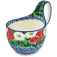 Authentic Polish Pottery 16 oz Bowl with Loop Handle made by Ceramika Artystyczna (Polish Poppies Theme) Signature UNIKAT + Certificate of Authenticity