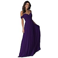 Women's Long Cold Shoulder Pleated Wedding Bridesmaid Dresses Off Shoulder Chiffon Prom Dress Dark Purple US2