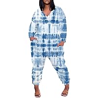 Jumpsuits for Women: Fashionable and Casual plus Size Long Sleeve V-Neck Tye Die Rompers with Pockets