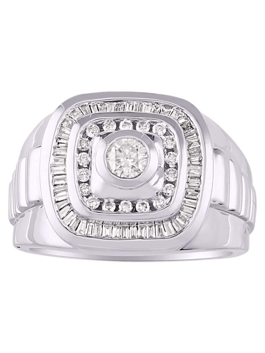 Rylos Mens Diamond Ring 14K White Gold Role X Style Comfort Fit 1.25 Carats Total Diamond Weight