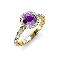 Round Amethyst Diamond 1 1/4 ctw Women Halo Engagement Ring 18K Gold