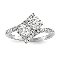 925 Sterling Silver Rhodium Plated CZ Cubic Zirconia Simulated Diamond Two Stone Polished Bypass Ring Jewelry for Women - Ring Size Options: 6 7 8