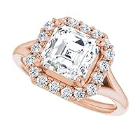 2.00 CT Asscher Cut Moissanite Engagement Rings for Women Wedding Bridal Ring Set 925 10K 14K 18K Solid Rose Gold Solitaire Halo Eternity Vintage Anniversary Promise Purpose Gift for Her